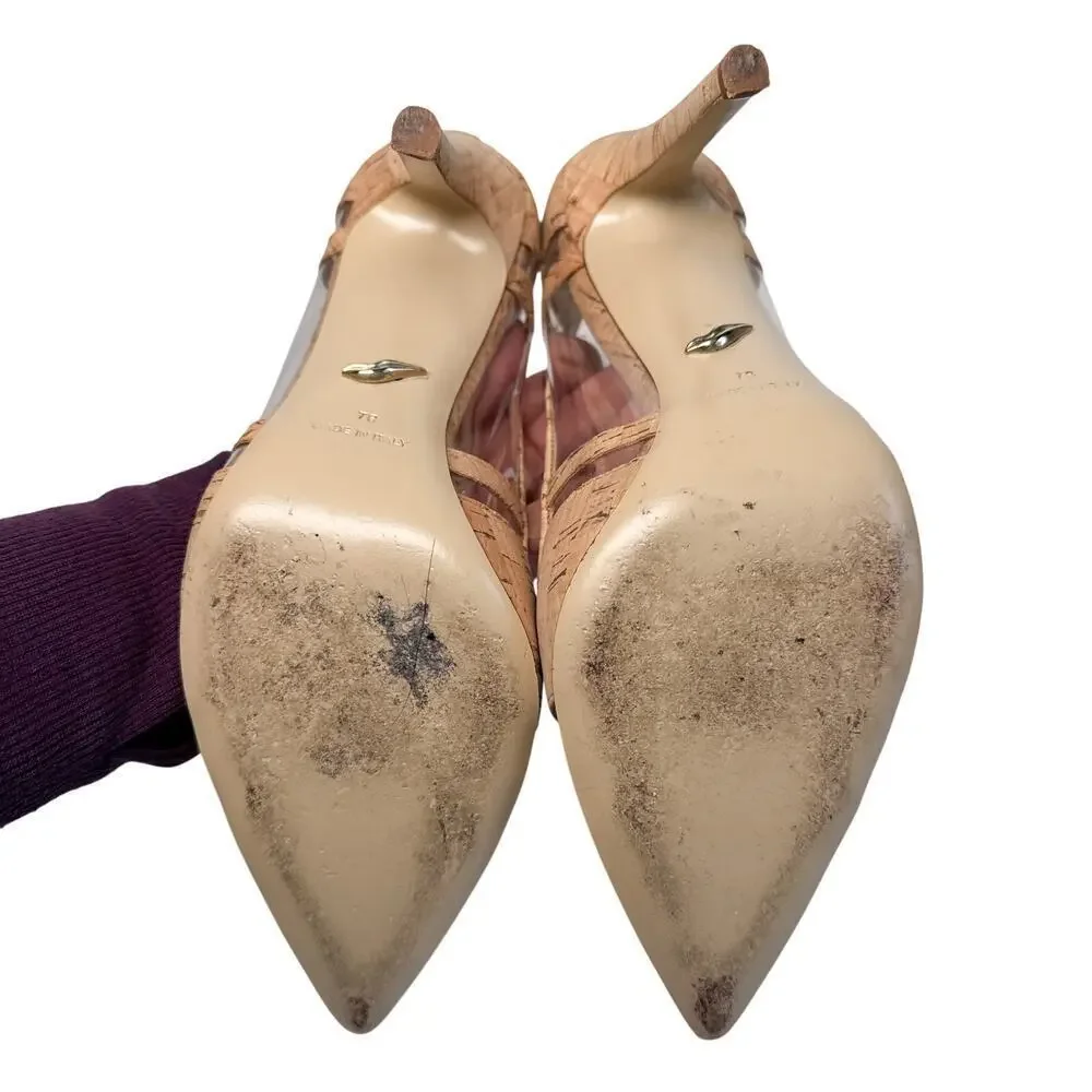 DVF Becca Too Cork Pointed Toe Pumps Clear Panel Heels 7